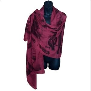 Deep red and black silky London themed wrap scarf